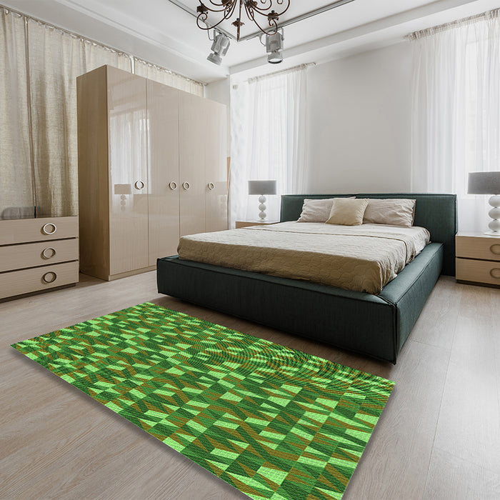 Round Machine Washable Transitional Green Rug in a Office, wshpat2567grn