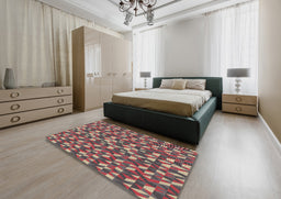 Patterned Brown Red Novelty Rug in a Bedroom, pat2567