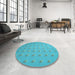 Round Patterned Dark Turquoise Green Rug in a Office, pat2568lblu