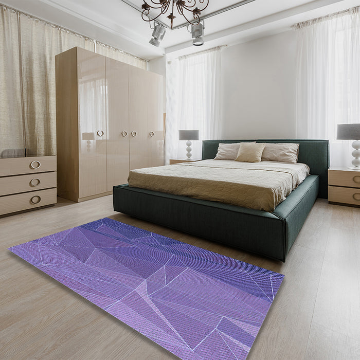 Round Machine Washable Transitional Amethyst Purple Rug in a Office, wshpat2569blu