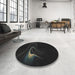 Round Machine Washable Transitional Black Rug in a Office, wshpat256