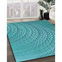 Patterned Dark Cyan Green Rug, pat257lblu