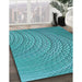 Patterned Dark Cyan Green Rug in Family Room, pat257lblu