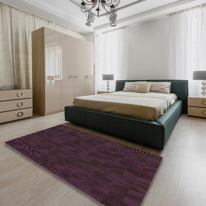 Patterned Purple Lily Purple Rug in a Bedroom, pat2571brn