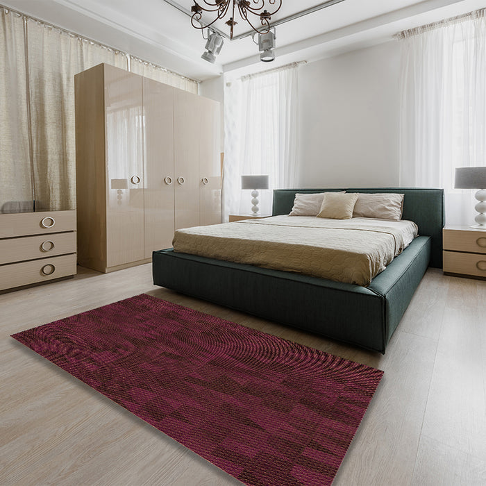 Round Machine Washable Transitional Brown Red Rug in a Office, wshpat2571org