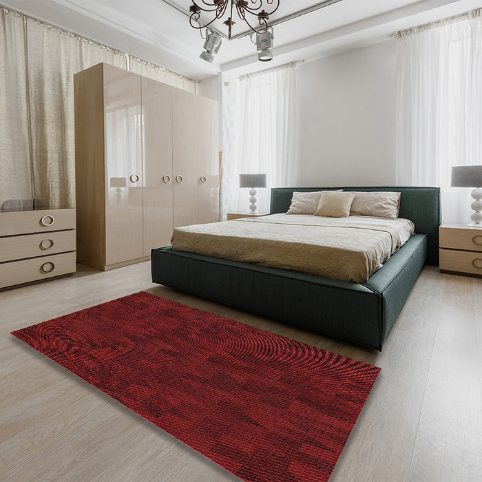 Patterned Red Rug in a Bedroom, pat2571rd