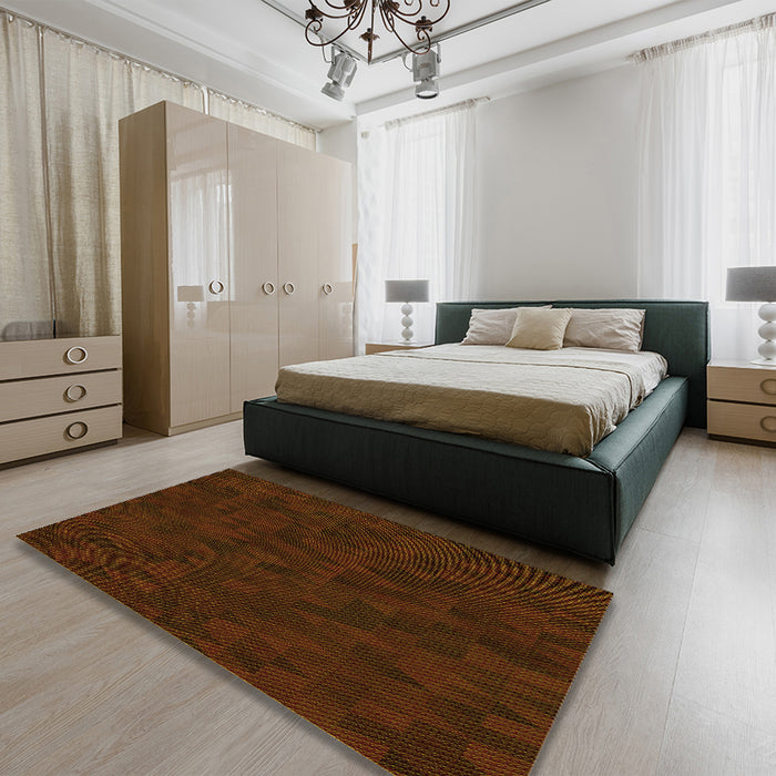 Round Machine Washable Transitional Dark Bronze Brown Rug in a Office, wshpat2571yw