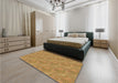 Patterned Yellow Rug in a Bedroom, pat2574brn