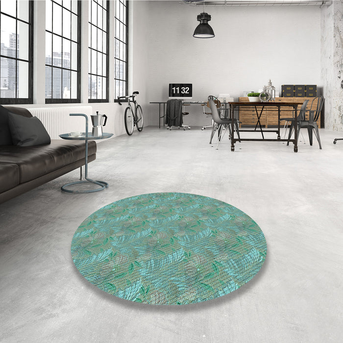 Round Patterned Dull-Sea Green Rug in a Office, pat2574lblu