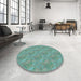 Round Patterned Dull-Sea Green Rug in a Office, pat2574lblu