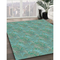 Patterned Dull-Sea Green Rug, pat2574lblu