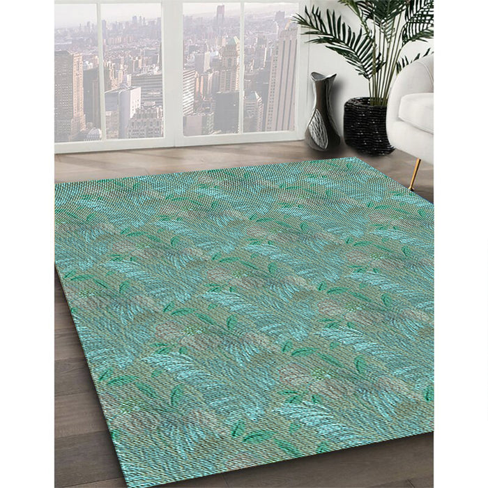 Patterned Dull-Sea Green Rug in Family Room, pat2574lblu
