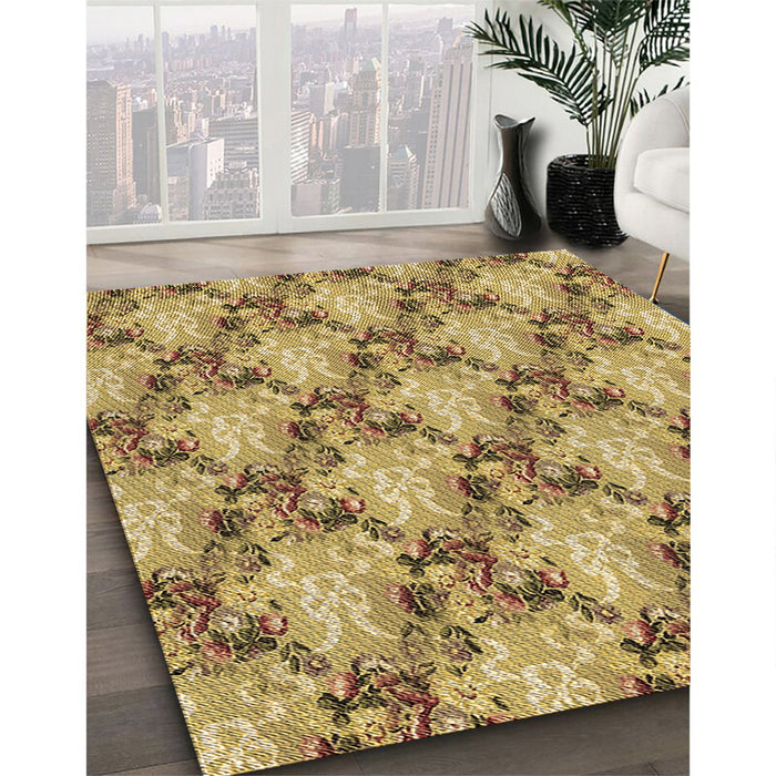 Patterned Golden Brown Yellow Rug in Family Room, pat2575brn