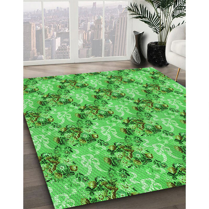 Patterned Neon Green Rug in Family Room, pat2575grn