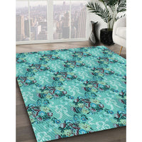 Patterned Turquoise Green Rug, pat2575lblu