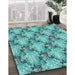 Patterned Turquoise Green Rug in Family Room, pat2575lblu