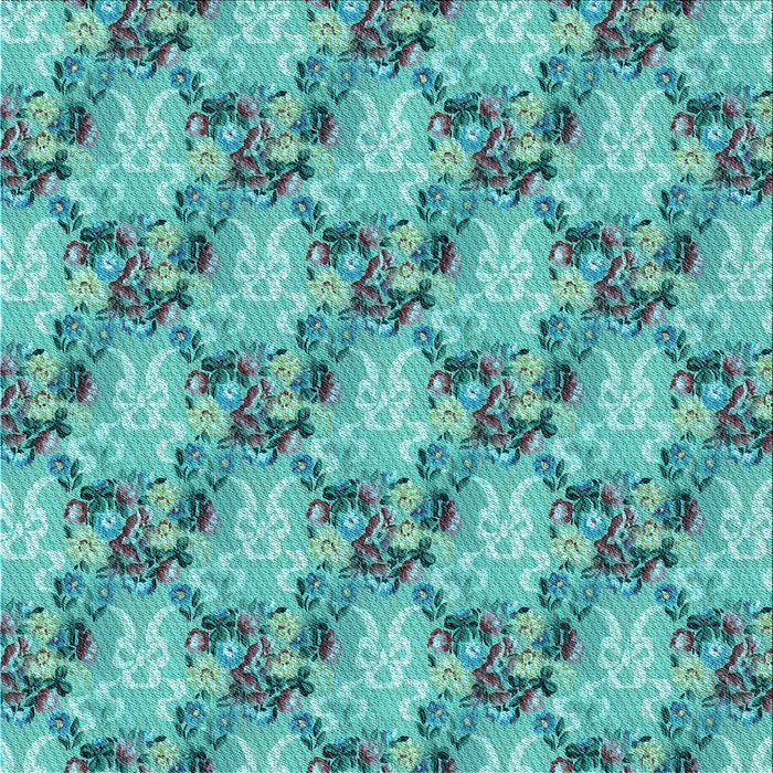 Round Patterned Turquoise Green Rug, pat2575lblu