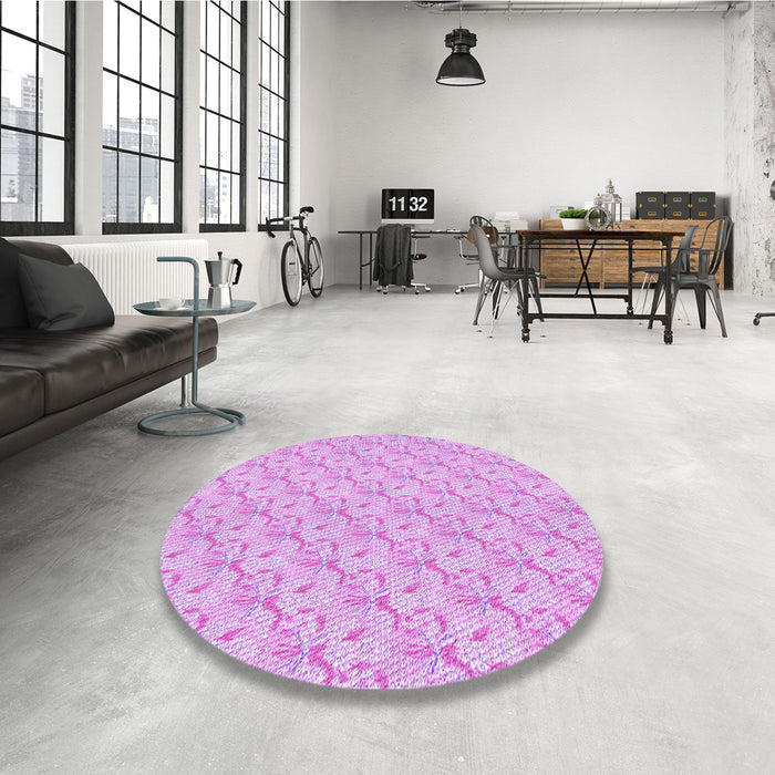 Round Patterned Blossom Pink Rug in a Office, pat2576pur