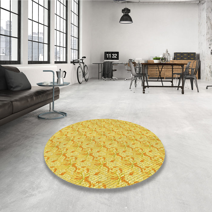 Round Patterned Bold Yellow Rug in a Office, pat2576yw