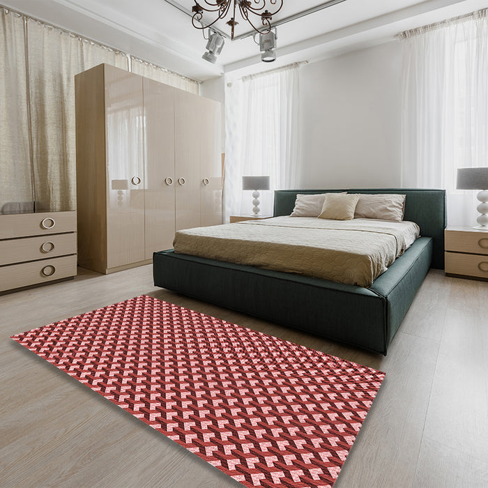 Patterned Tomato Red Rug in a Bedroom, pat2577rd