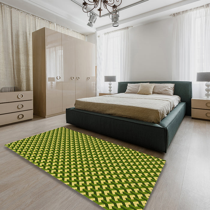 Patterned Green Rug in a Bedroom, pat2577yw