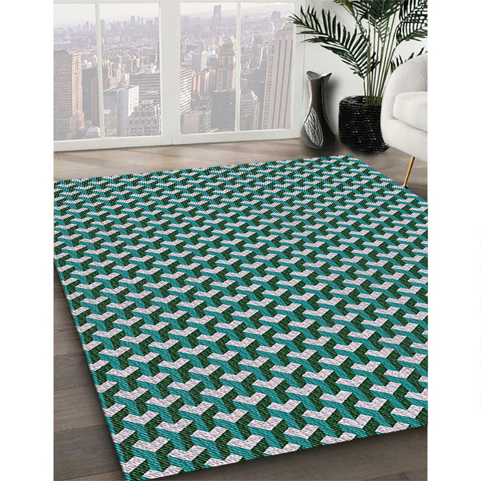 Patterned Deep-Sea Green Novelty Rug in Family Room, pat2577