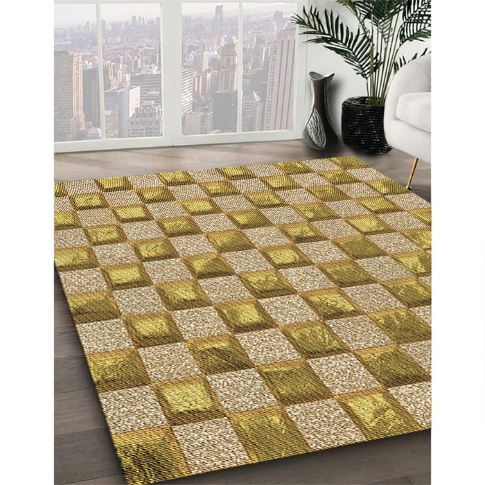 Patterned Yellow Orange Rug in Family Room, pat2579brn