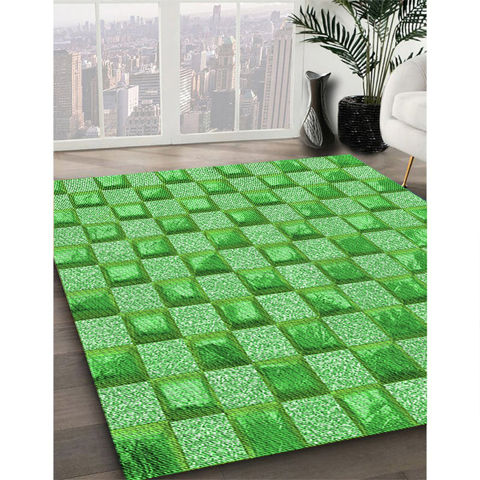 Patterned Emerald Green Rug in Family Room, pat2579grn