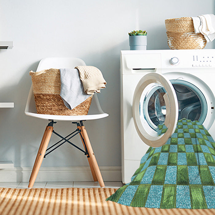 Machine Washable Transitional Turquoise Green Rug in a Washing Machine, wshpat2579lblu