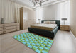 Patterned Turquoise Green Rug in a Bedroom, pat2579lblu