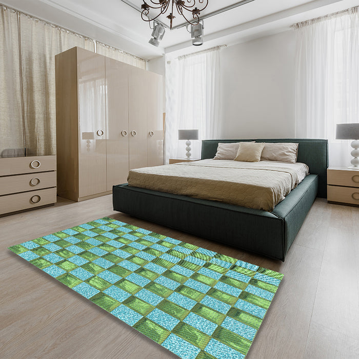 Patterned Turquoise Green Rug in a Bedroom, pat2579lblu