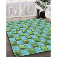 Patterned Turquoise Green Rug, pat2579lblu