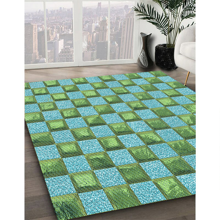 Patterned Turquoise Green Rug in Family Room, pat2579lblu