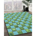 Patterned Turquoise Green Rug in Family Room, pat2579lblu