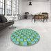 Round Patterned Turquoise Green Rug in a Office, pat2579lblu