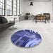 Round Patterned Sky Blue Rug in a Office, pat258blu