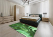 Patterned Deep Emerald Green Rug in a Bedroom, pat258grn