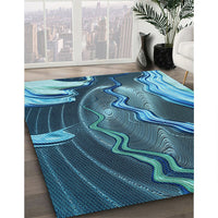 Patterned Blue Turquoise Green Rug, pat258lblu