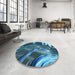 Round Patterned Blue Turquoise Green Rug in a Office, pat258lblu