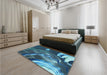 Patterned Blue Turquoise Green Rug in a Bedroom, pat258lblu