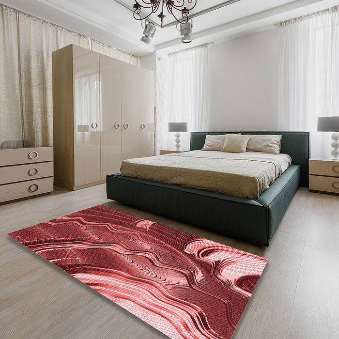 Patterned Red Rug in a Bedroom, pat258rd
