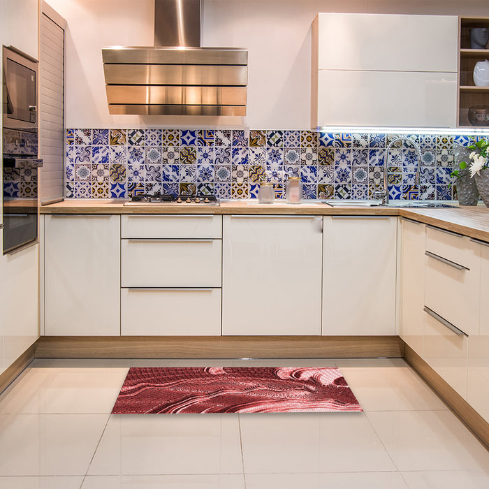 Patterned Red Rug in a Kitchen, pat258rd