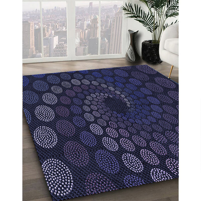 Patterned Deep Periwinkle Purple Rug in Family Room, pat2580blu