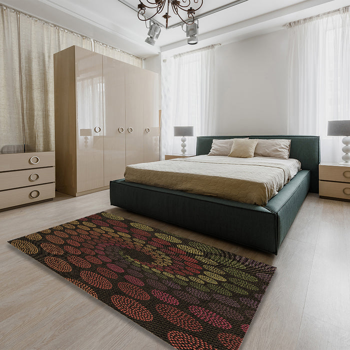 Patterned Black Brown Rug in a Bedroom, pat2580brn