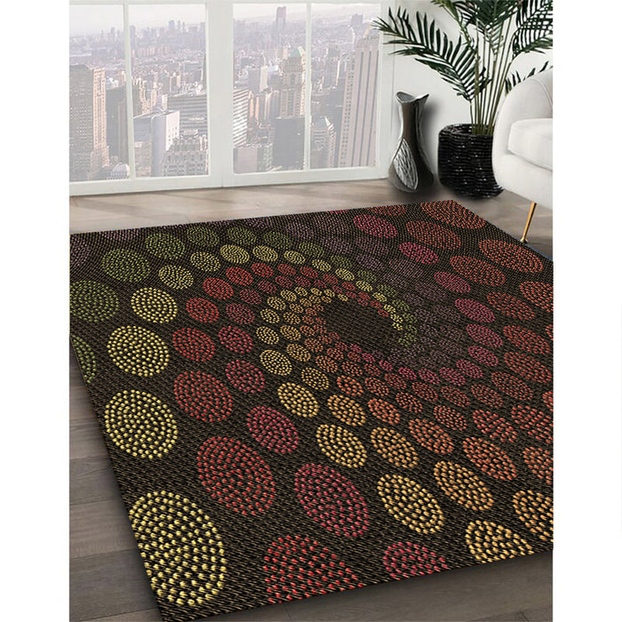 Patterned Black Brown Rug in Family Room, pat2580brn