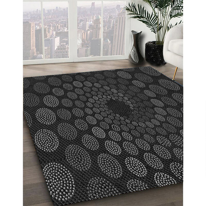 Patterned Black Rug in Family Room, pat2580gry