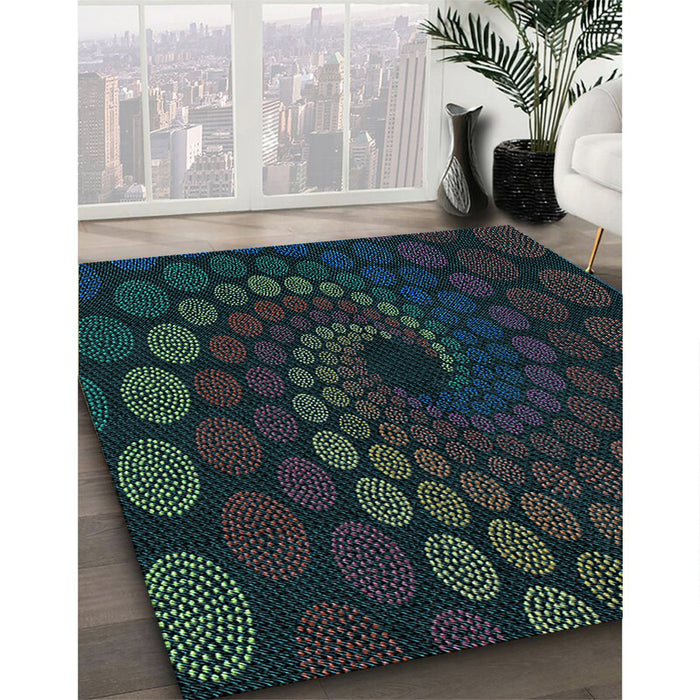 Patterned Black Rug in Family Room, pat2580lblu