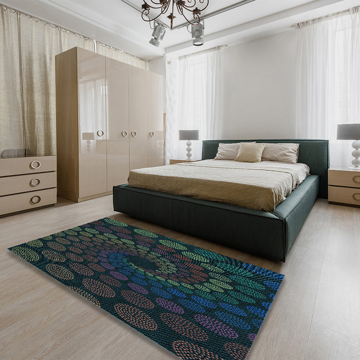 Patterned Black Rug in a Bedroom, pat2580lblu