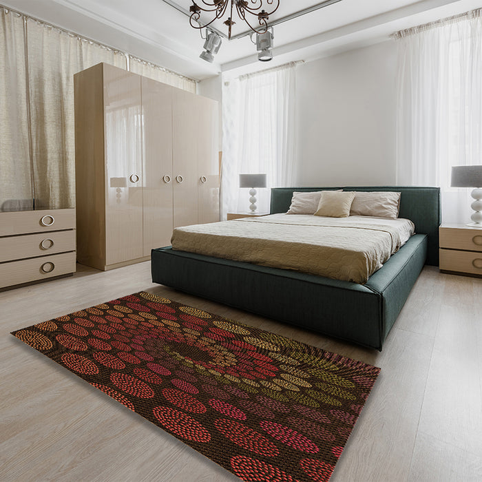 Patterned Saddle Brown Rug in a Bedroom, pat2580org
