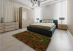 Patterned Dark Bronze Brown Rug in a Bedroom, pat2580yw
